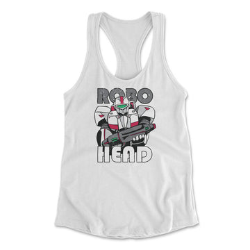 Robo Head Womens Racerback Tank in White color